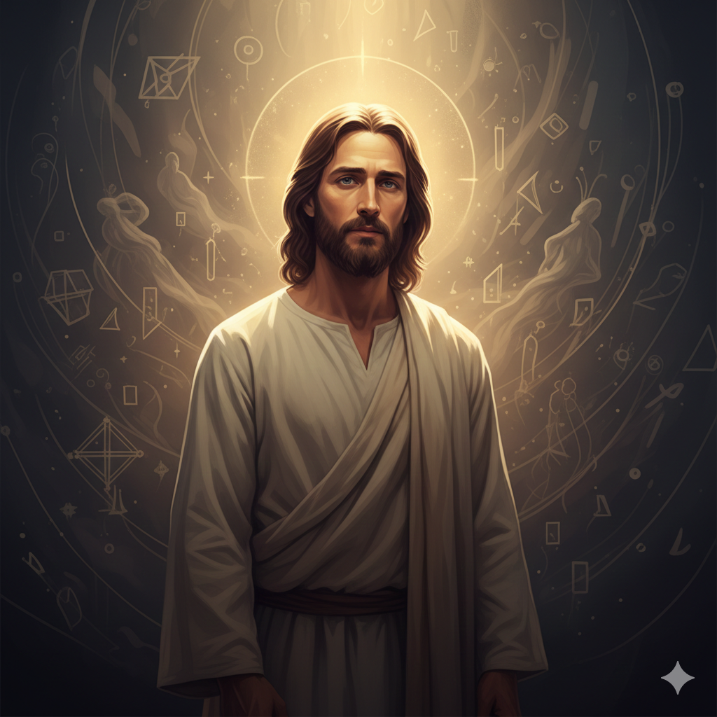Imagen de Jesucristo mostrando toda su plenitud y divinidad, con expresión serena y majestuosa. La luz resalta su rostro y su presencia transmite paz, poder y santidad, reflejando su gloria y naturaleza divina.